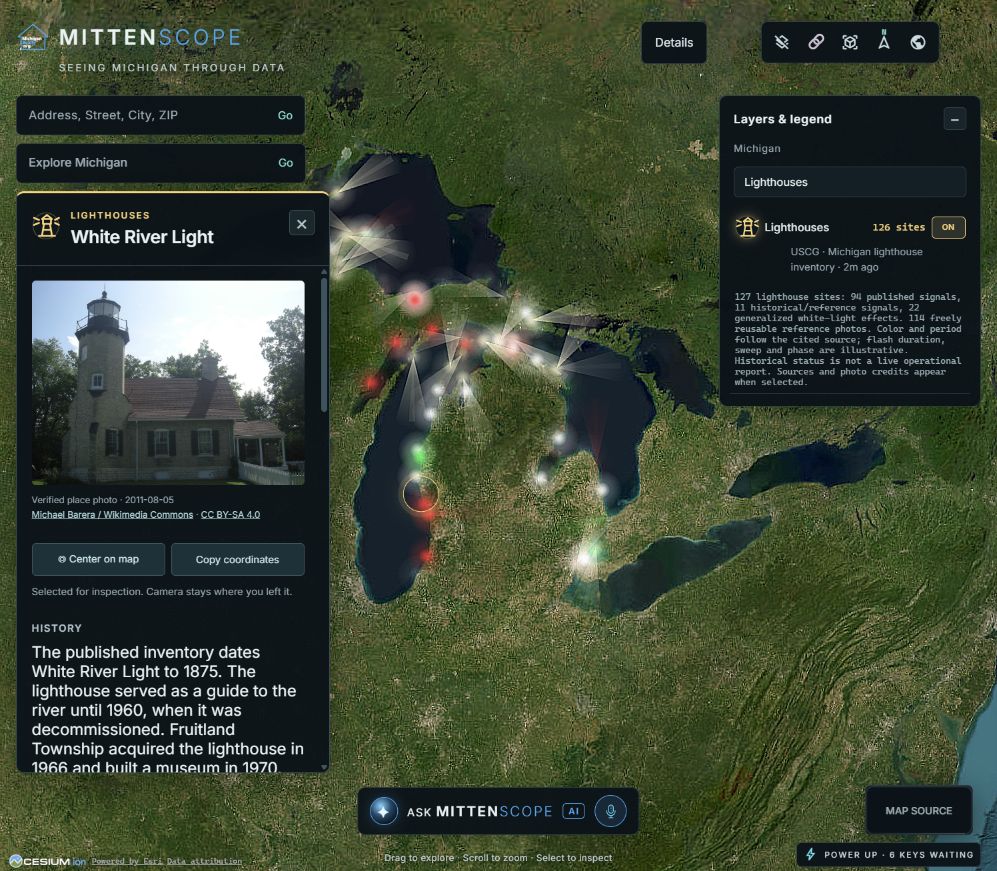 White River Light and lighthouse locations in MittenScope